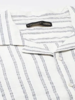 Women Cottonworld Striped | Striped^Men's 100% Cotton Loose Fit Cuban Collar Shirt