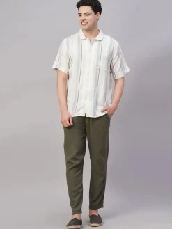 Women Cottonworld Striped | Striped^Men's Cotton Flax Regular Fit Shirt