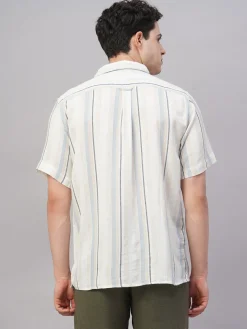 Women Cottonworld Striped | Striped^Men's Cotton Flax Regular Fit Shirt