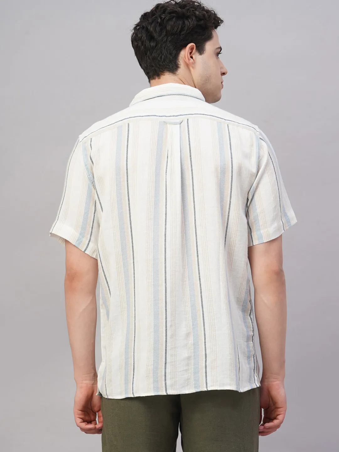 Women Cottonworld Striped | Striped^Men's Cotton Flax Regular Fit Shirt