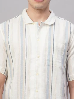 Women Cottonworld Striped | Striped^Men's Cotton Flax Regular Fit Shirt