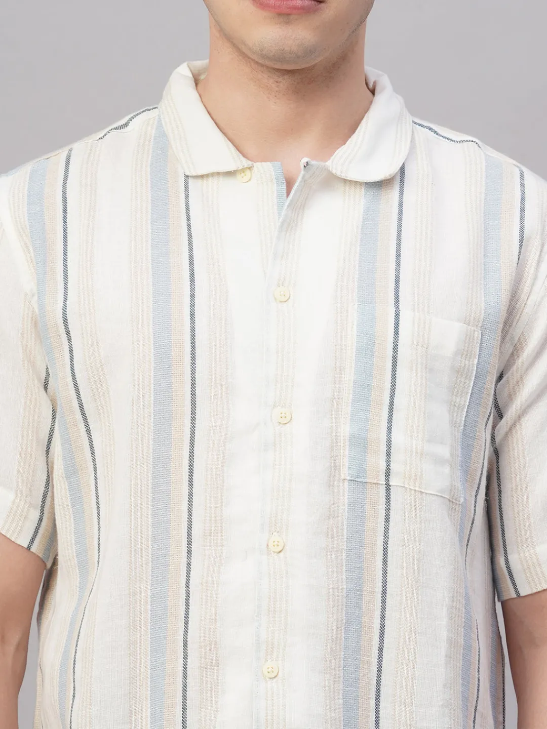 Women Cottonworld Striped | Striped^Men's Cotton Flax Regular Fit Shirt