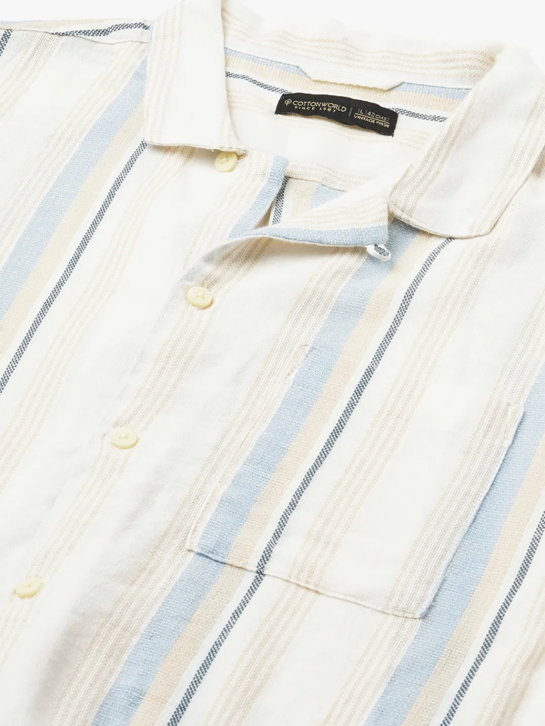 Women Cottonworld Striped | Striped^Men's Cotton Flax Regular Fit Shirt