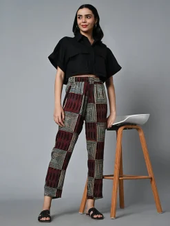 Women Cottonworld Trousers^Women's Ajrak Hand Block Printed Regular Fit Modal Pant