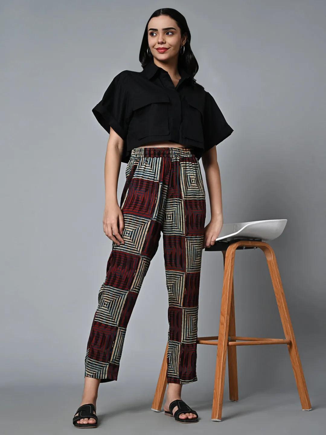 Women Cottonworld Trousers^Women's Ajrak Hand Block Printed Regular Fit Modal Pant