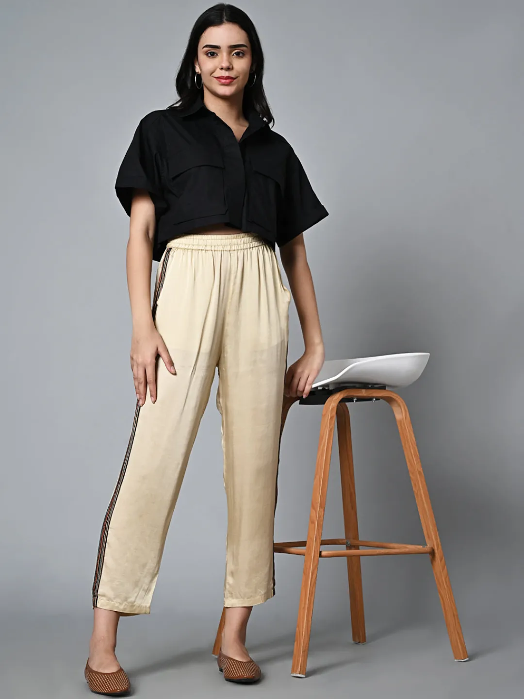 Women Cottonworld Trousers^Women's Ajrak Hand Block Printed Regular Fit Modal Offwhite Pant