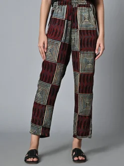 Women Cottonworld Trousers^Women's Ajrak Hand Block Printed Regular Fit Modal Pant