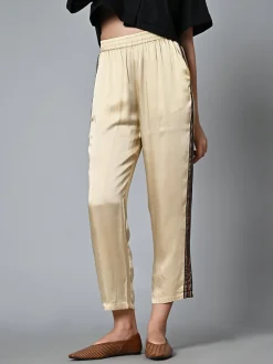 Women Cottonworld Trousers^Women's Ajrak Hand Block Printed Regular Fit Modal Offwhite Pant