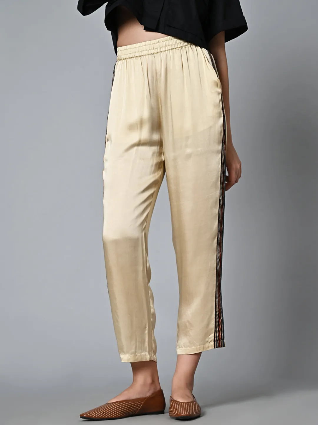 Women Cottonworld Trousers^Women's Ajrak Hand Block Printed Regular Fit Modal Offwhite Pant