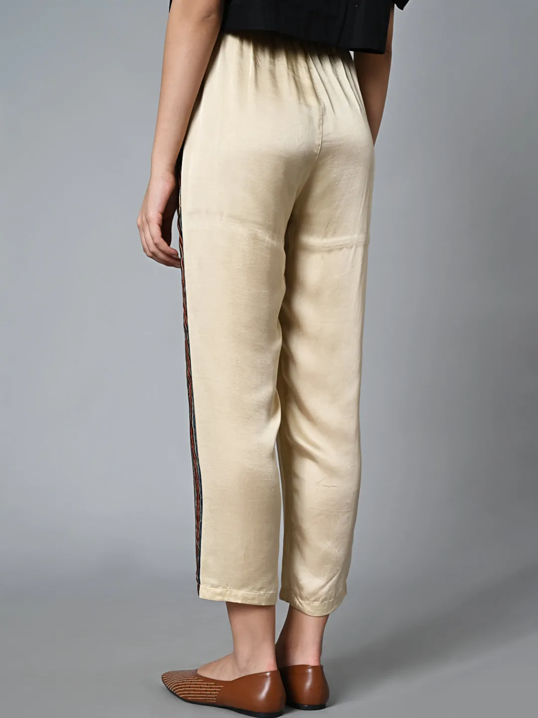 Women Cottonworld Trousers^Women's Ajrak Hand Block Printed Regular Fit Modal Offwhite Pant