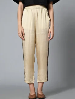 Women Cottonworld Trousers^Women's Ajrak Hand Block Printed Regular Fit Modal Offwhite Pant