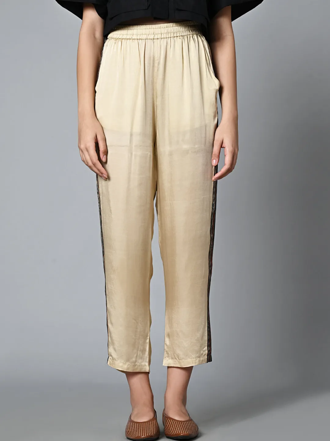 Women Cottonworld Trousers^Women's Ajrak Hand Block Printed Regular Fit Modal Offwhite Pant