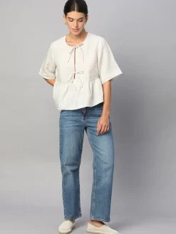 Women Cottonworld Tops & Shirts | Tops & Shirts^Women's 100% Linen Regular Fit Blouse