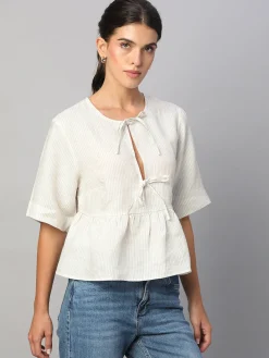 Women Cottonworld Tops & Shirts | Tops & Shirts^Women's 100% Linen Regular Fit Blouse