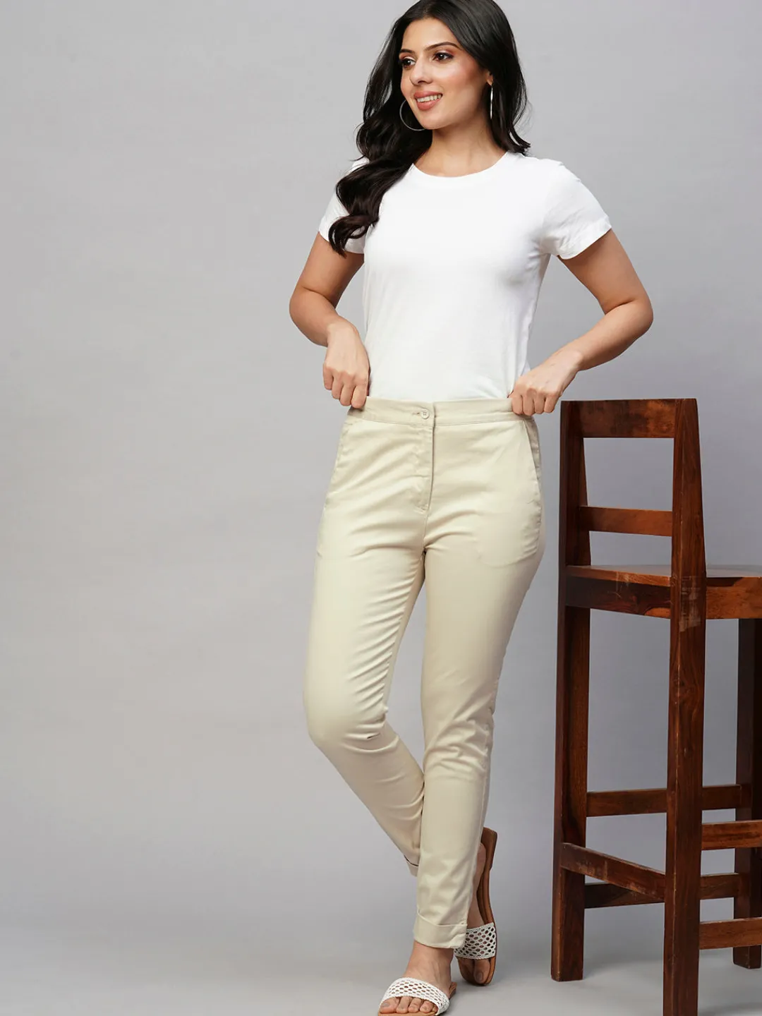 Women Cottonworld Trousers^Women's Cotton Lycra Slim Fit Pant