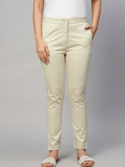 Women Cottonworld Trousers^Women's Cotton Lycra Slim Fit Pant