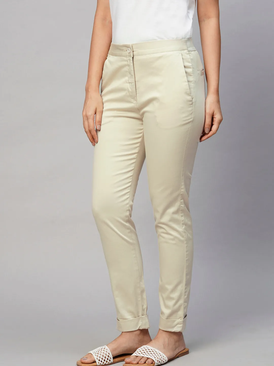Women Cottonworld Trousers^Women's Cotton Lycra Slim Fit Pant