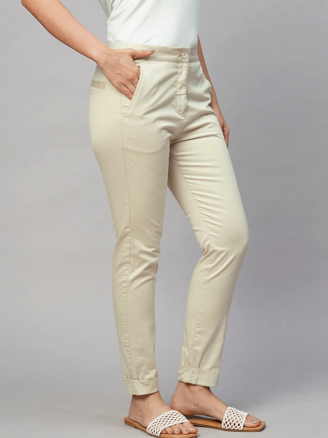 Women Cottonworld Trousers^Women's Cotton Lycra Slim Fit Pant