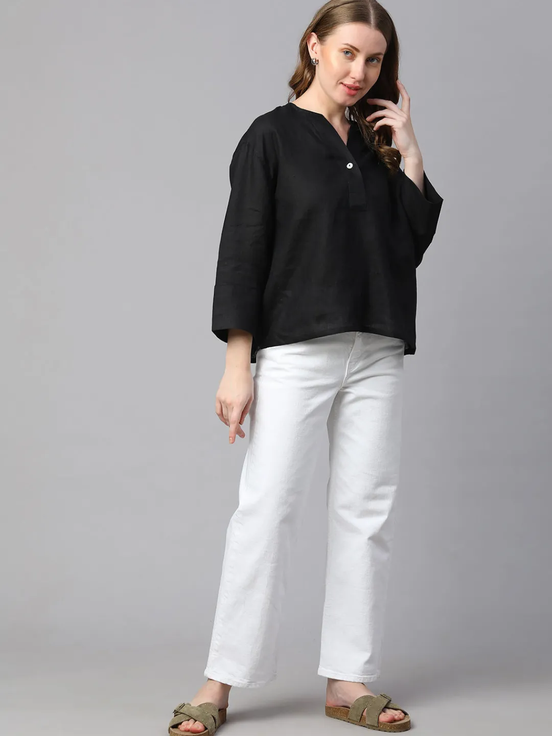 Women Cottonworld Tops & Shirts | Tops & Shirts^Women's 100% Linen Boxy Fit Blouse