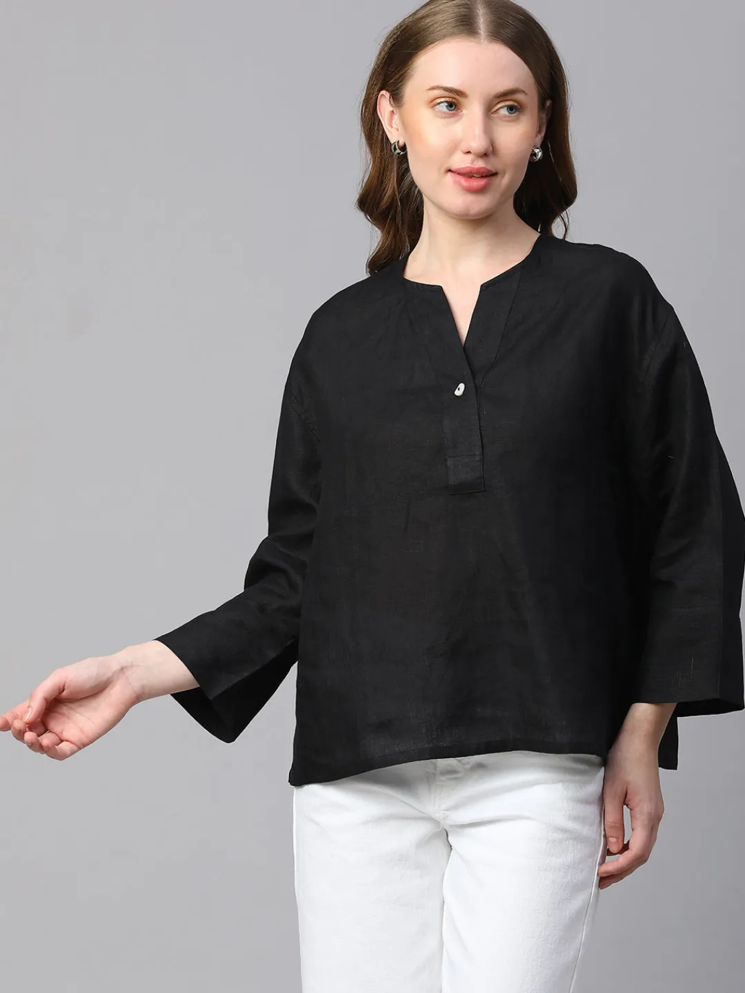 Women Cottonworld Tops & Shirts | Tops & Shirts^Women's 100% Linen Boxy Fit Blouse