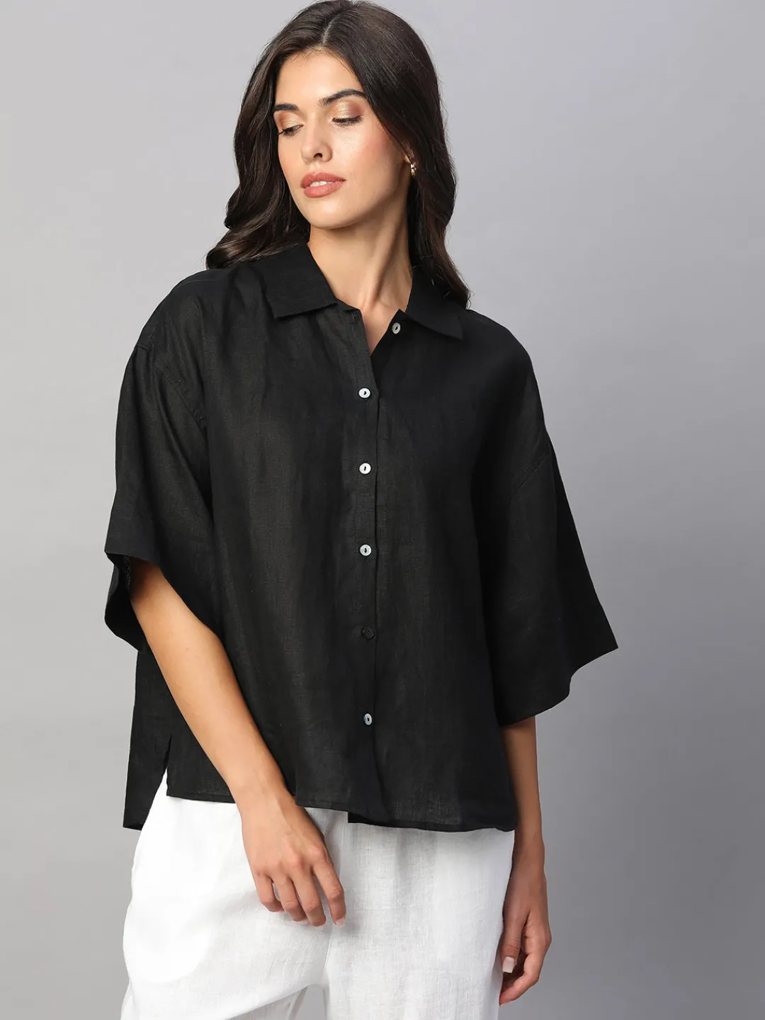 Women Cottonworld Tops & Shirts | Tops & Shirts^Women's 100% Linen Boxy Fit Blouse