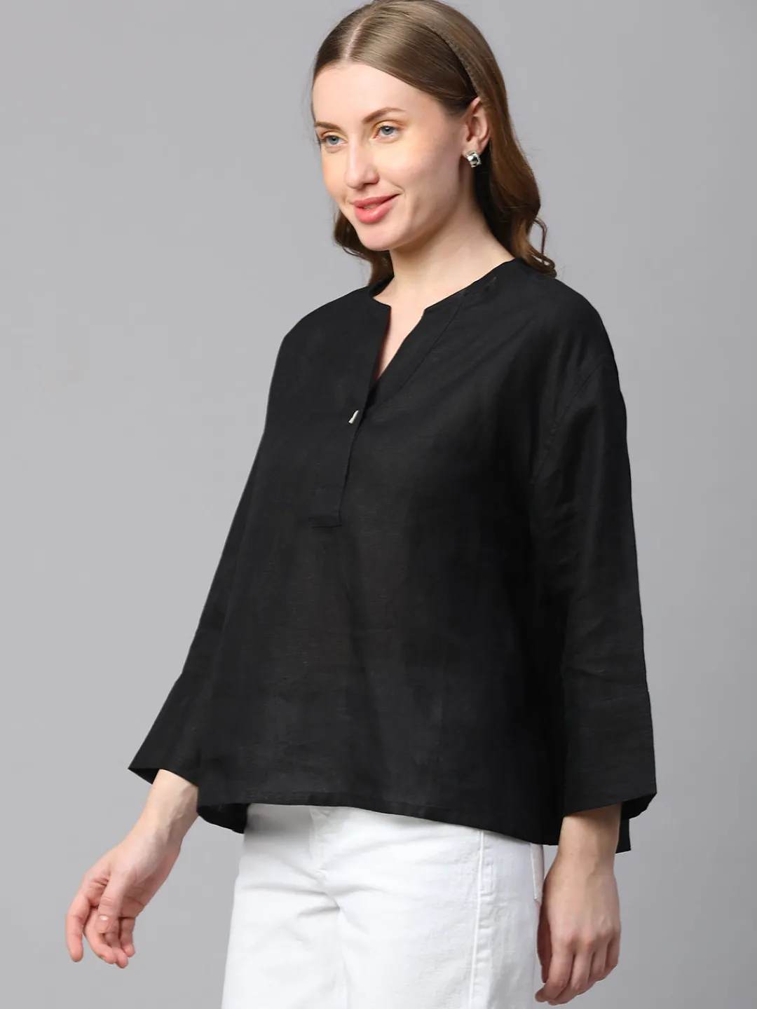 Women Cottonworld Tops & Shirts | Tops & Shirts^Women's 100% Linen Boxy Fit Blouse
