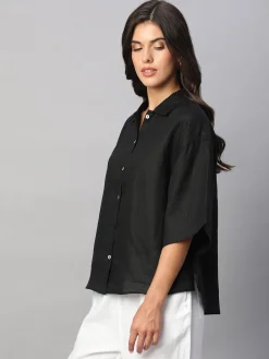 Women Cottonworld Tops & Shirts | Tops & Shirts^Women's 100% Linen Boxy Fit Blouse