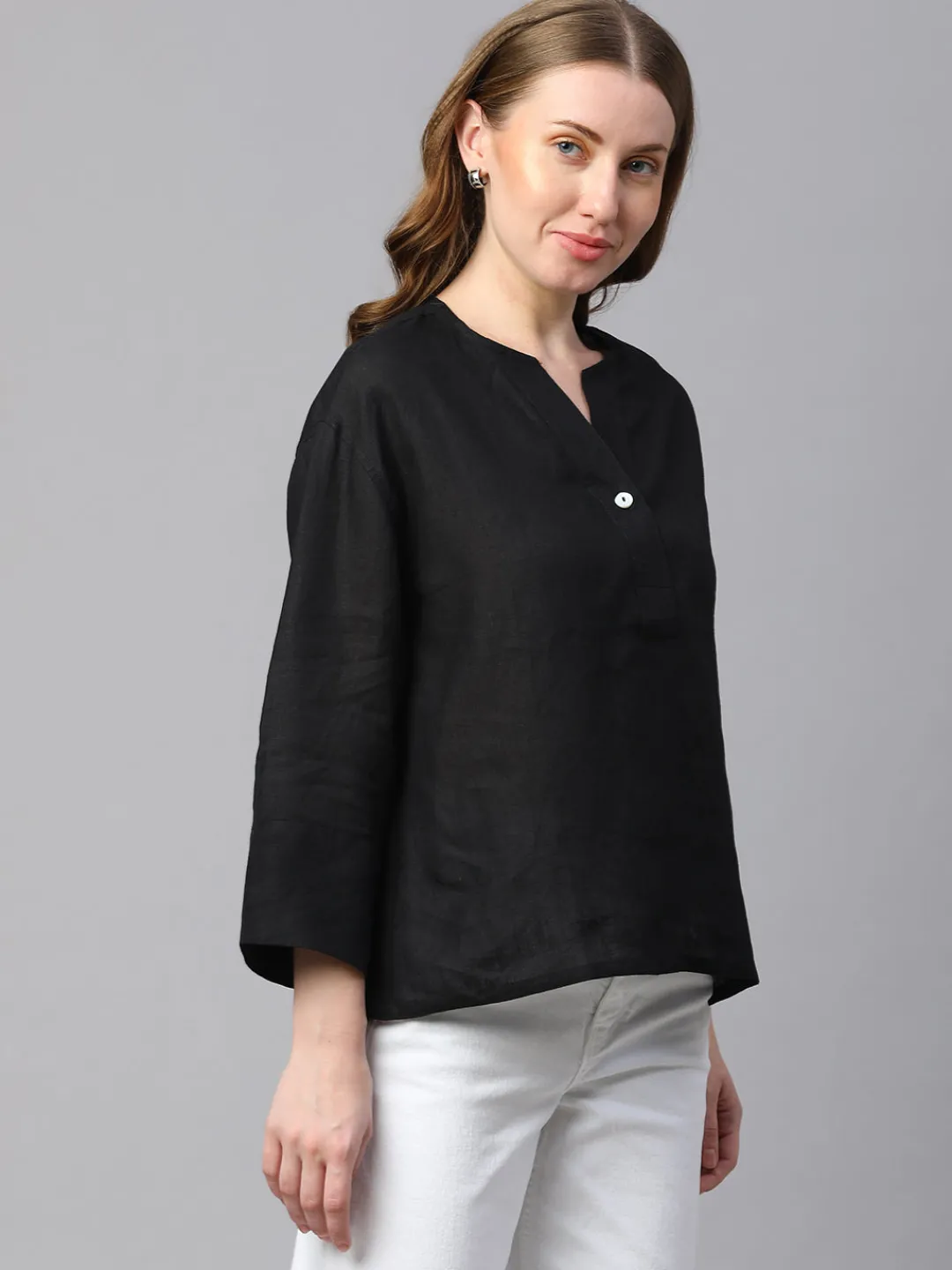 Women Cottonworld Tops & Shirts | Tops & Shirts^Women's 100% Linen Boxy Fit Blouse