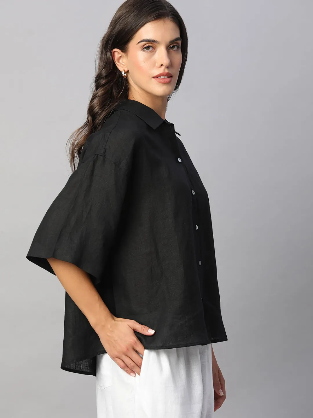 Women Cottonworld Tops & Shirts | Tops & Shirts^Women's 100% Linen Boxy Fit Blouse