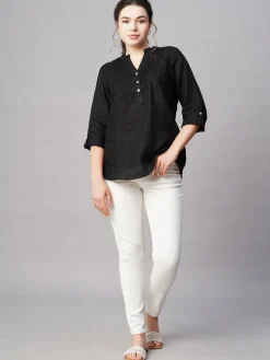 Women Cottonworld Tops & Shirts | Tops & Shirts^Women's 100% Linen Regular Fit Blouse