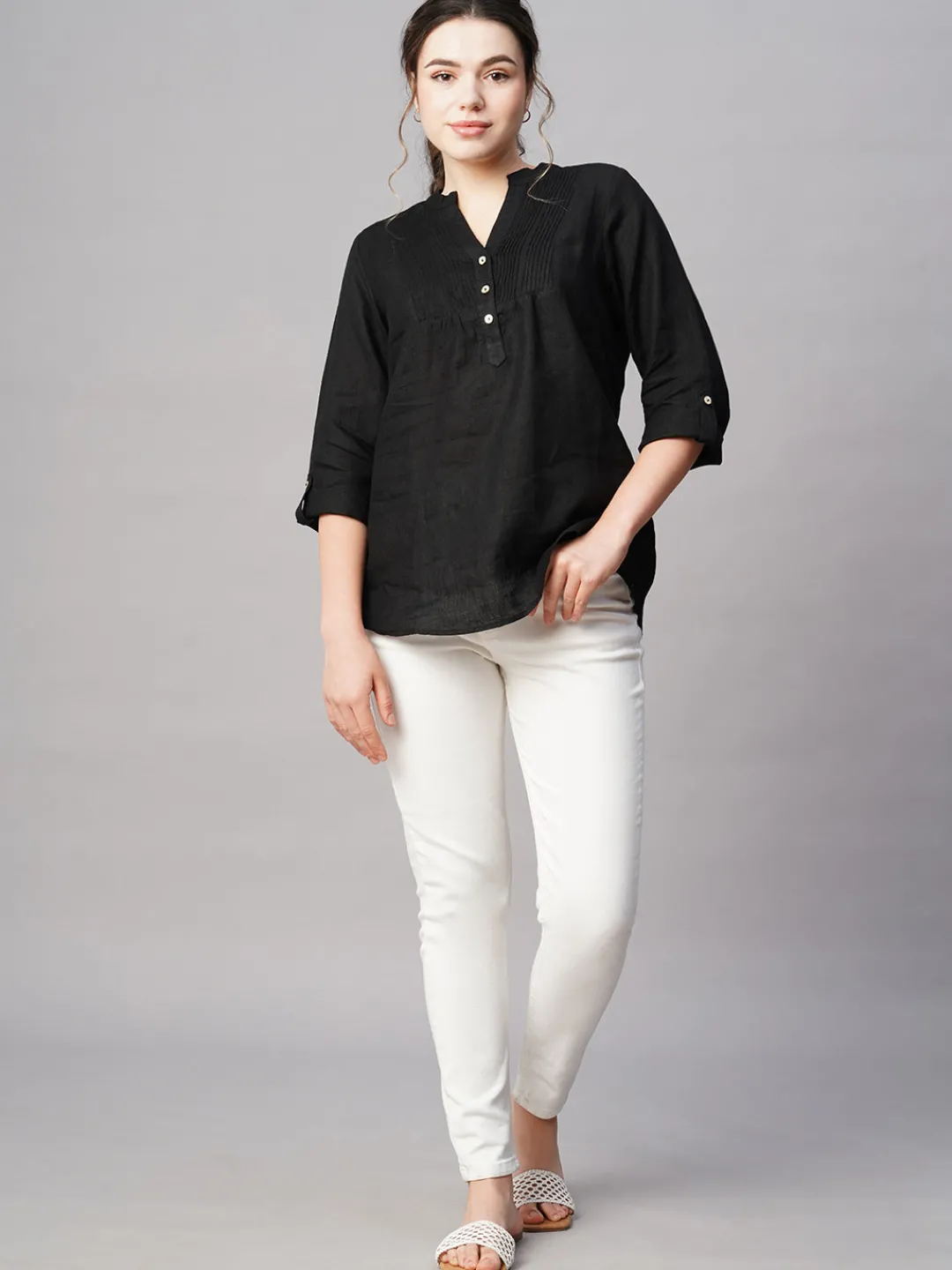 Women Cottonworld Tops & Shirts | Tops & Shirts^Women's 100% Linen Regular Fit Blouse