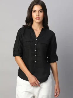 Women Cottonworld Tops & Shirts | Tops & Shirts^Women's 100% Linen Regular Fit Blouse