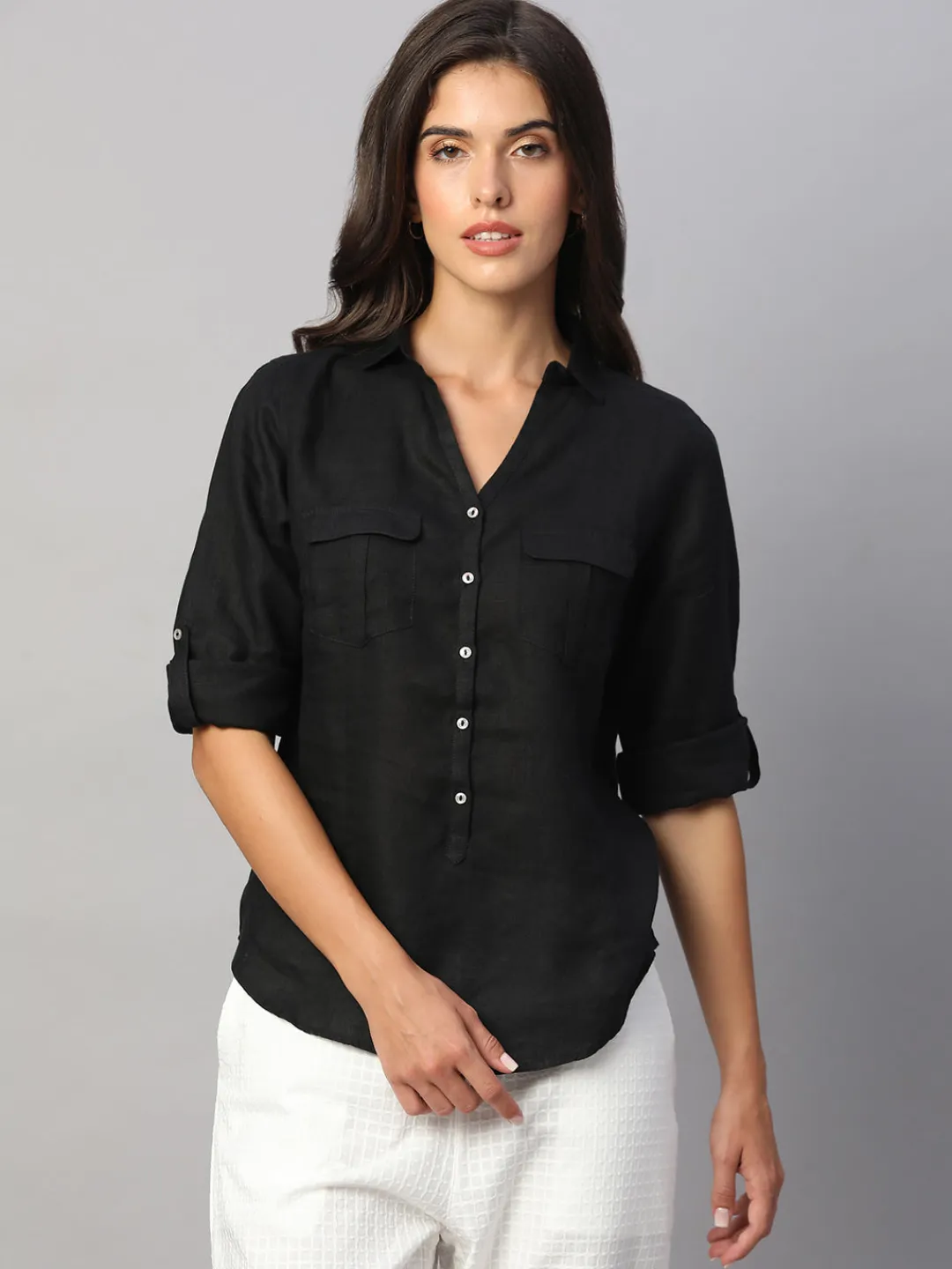 Women Cottonworld Tops & Shirts | Tops & Shirts^Women's 100% Linen Regular Fit Blouse