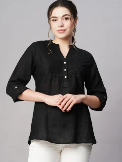 Women Cottonworld Tops & Shirts | Tops & Shirts^Women's 100% Linen Regular Fit Blouse