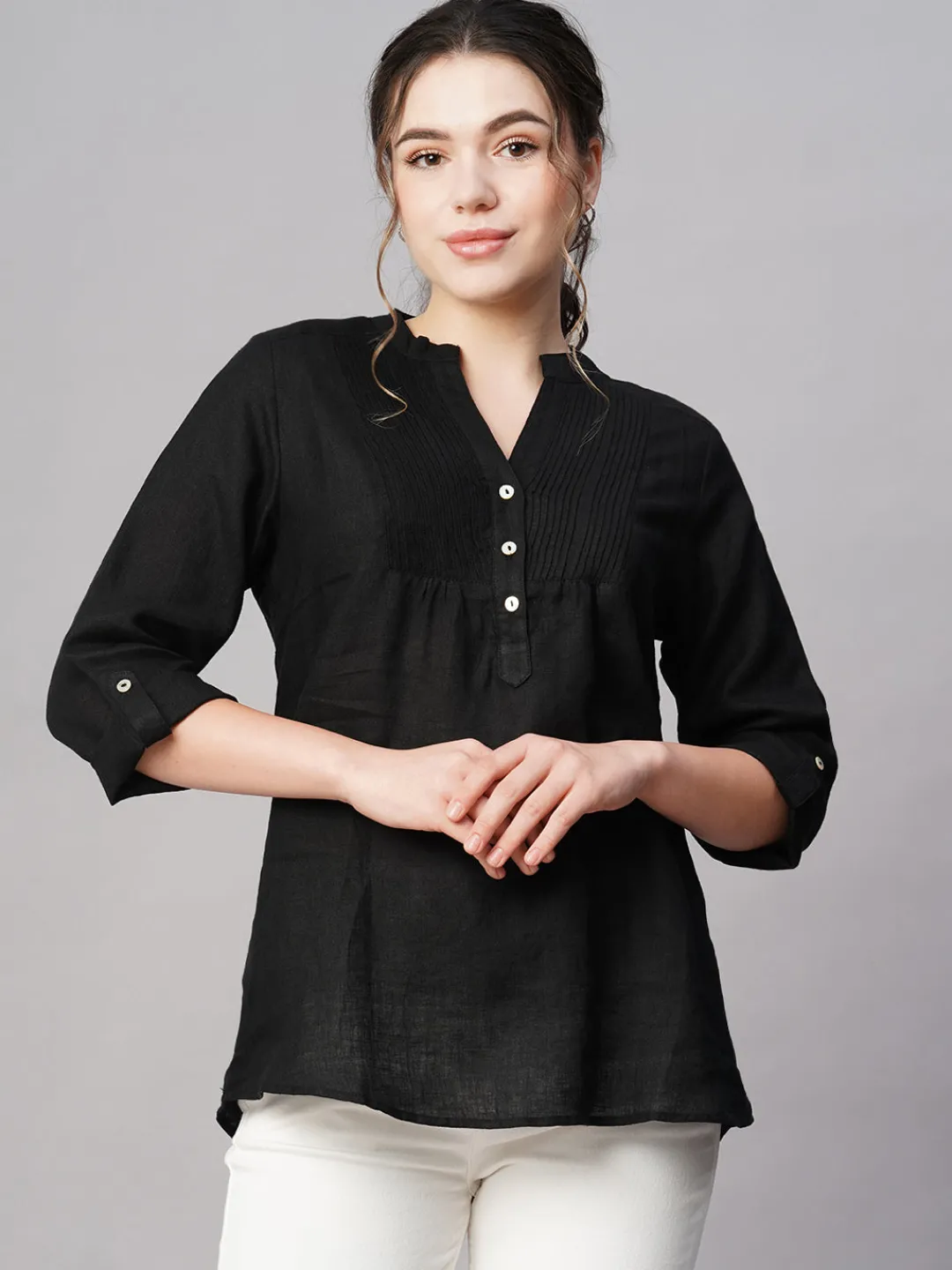 Women Cottonworld Tops & Shirts | Tops & Shirts^Women's 100% Linen Regular Fit Blouse