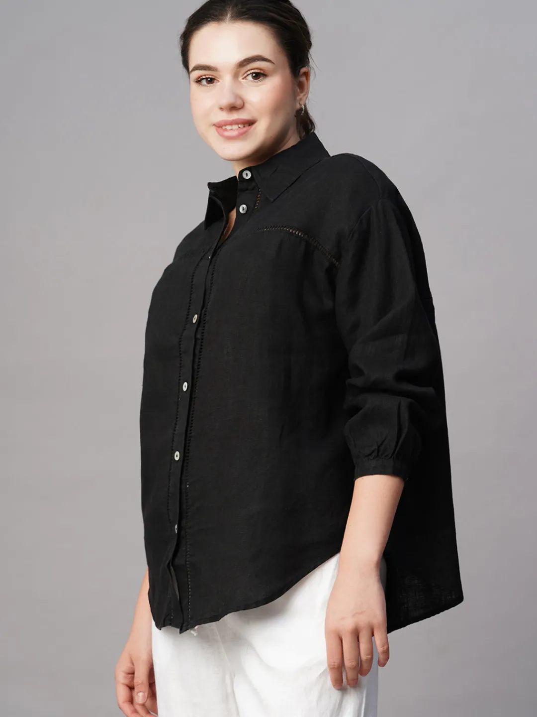 Women Cottonworld Tops & Shirts | Tops & Shirts^Women's 100% Linen Regular Fit Blouse