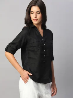 Women Cottonworld Tops & Shirts | Tops & Shirts^Women's 100% Linen Regular Fit Blouse