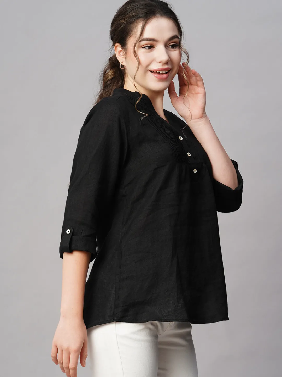 Women Cottonworld Tops & Shirts | Tops & Shirts^Women's 100% Linen Regular Fit Blouse