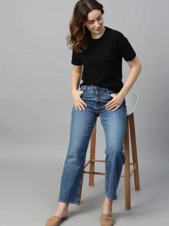 Women Cottonworld Women | Round Neck^Women's Cotton Bamboo Elastane Regular Fit Tshirt