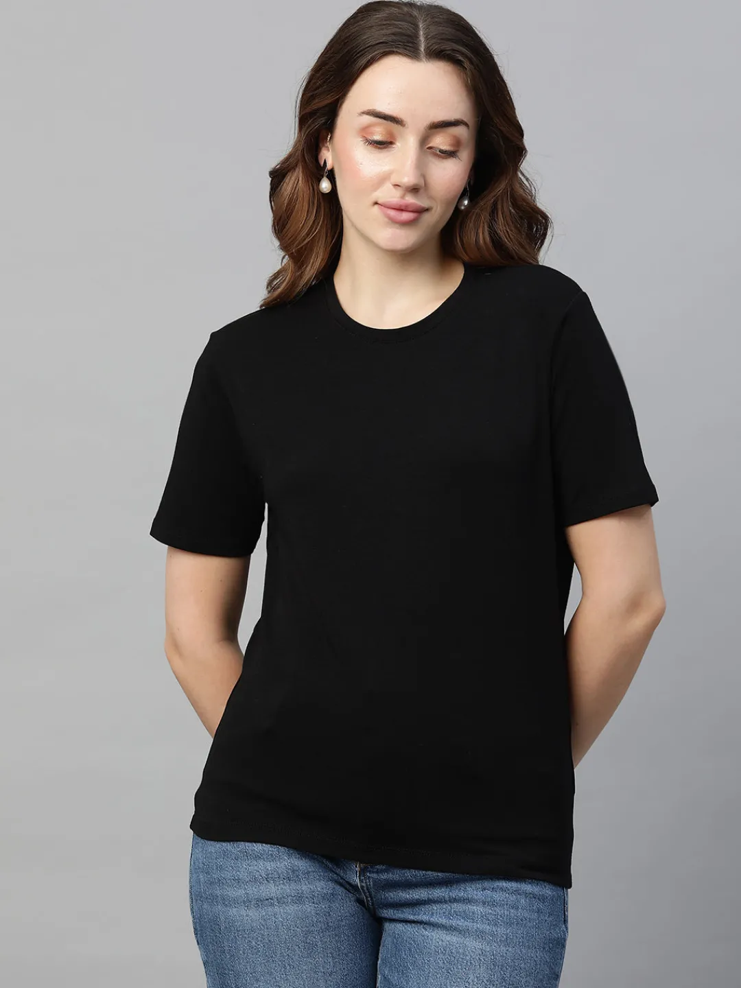 Women Cottonworld Women | Round Neck^Women's Cotton Bamboo Elastane Regular Fit Tshirt
