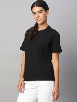 Women Cottonworld Women | Round Neck^Women's Cotton Bamboo Elastane Regular Fit Tshirt
