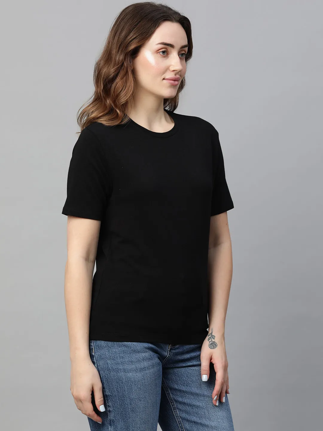 Women Cottonworld Women | Round Neck^Women's Cotton Bamboo Elastane Regular Fit Tshirt