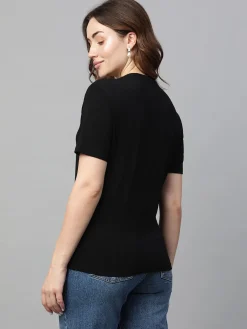Women Cottonworld Women | Round Neck^Women's Cotton Bamboo Elastane Regular Fit Tshirt