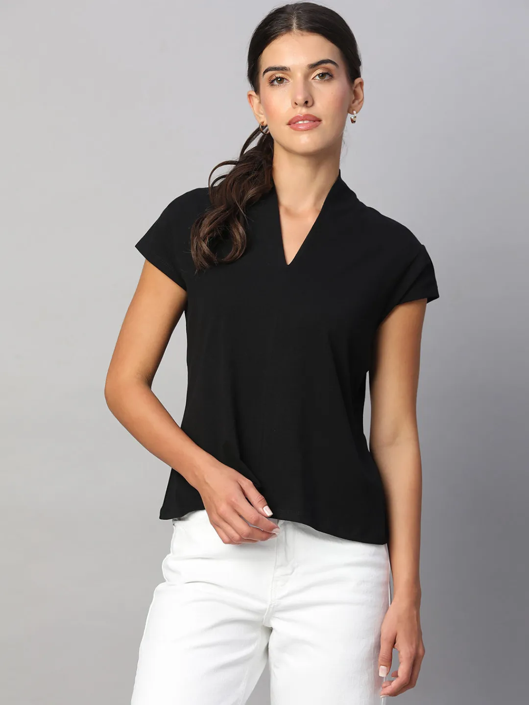 Women Cottonworld V-Neck^Women's Cotton Elastane Slim Fit Tshirt