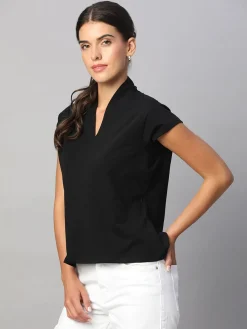 Women Cottonworld V-Neck^Women's Cotton Elastane Slim Fit Tshirt