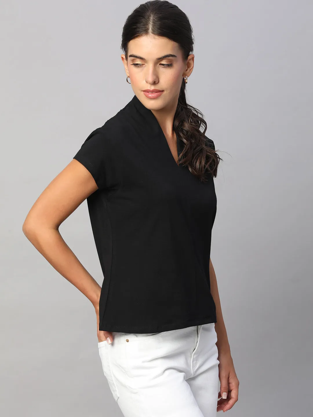 Women Cottonworld V-Neck^Women's Cotton Elastane Slim Fit Tshirt