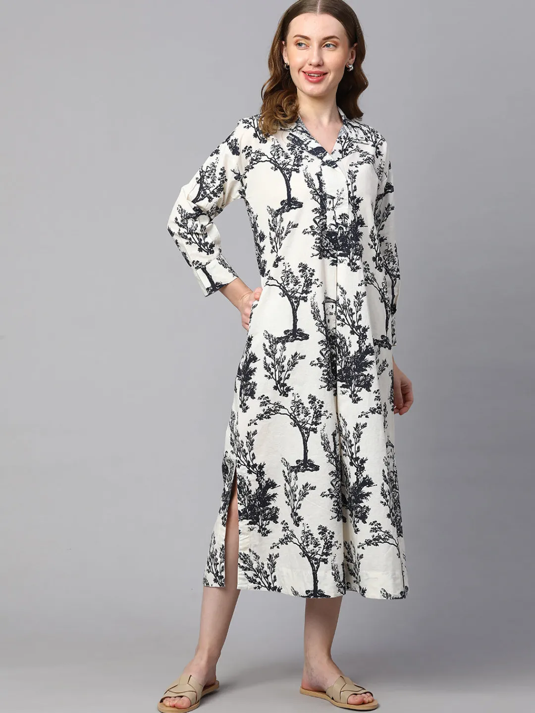 Women Cottonworld Dresses | Dresses^Women's Cotton Linen Regular Fit Dress
