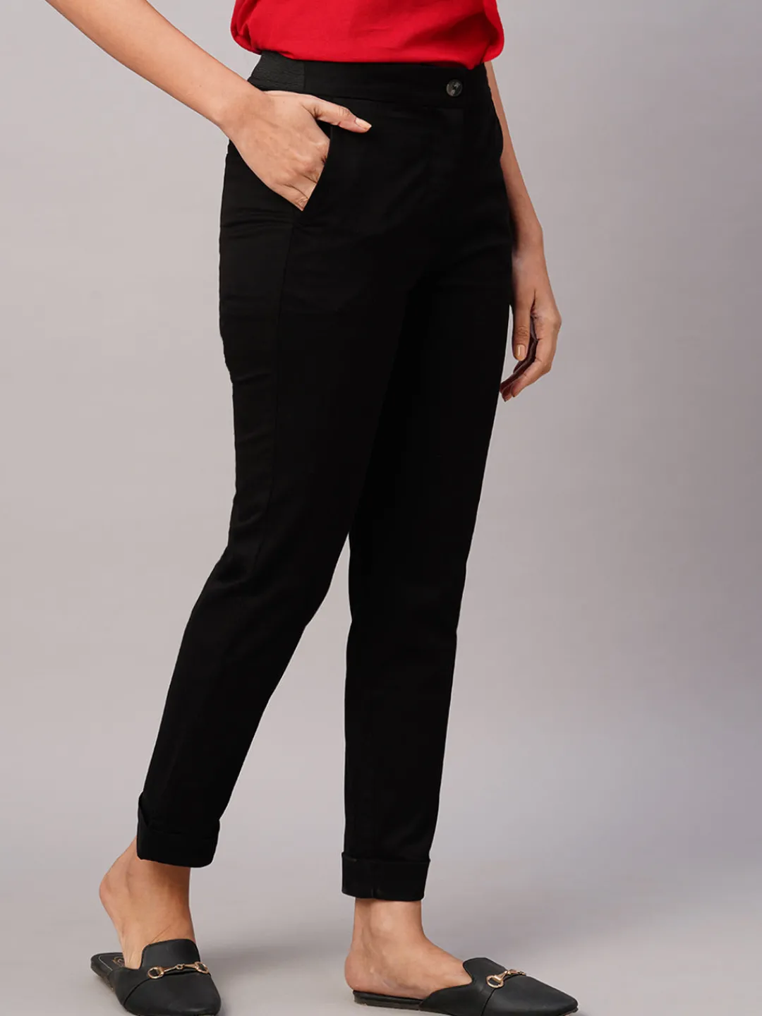 Women Cottonworld Trousers^Women's Cotton Lycra Slim Fit Pant