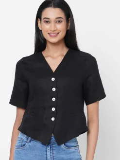 Women Cottonworld Tops & Shirts | Tops & Shirts^Women's Linen Regular Fit Blouse