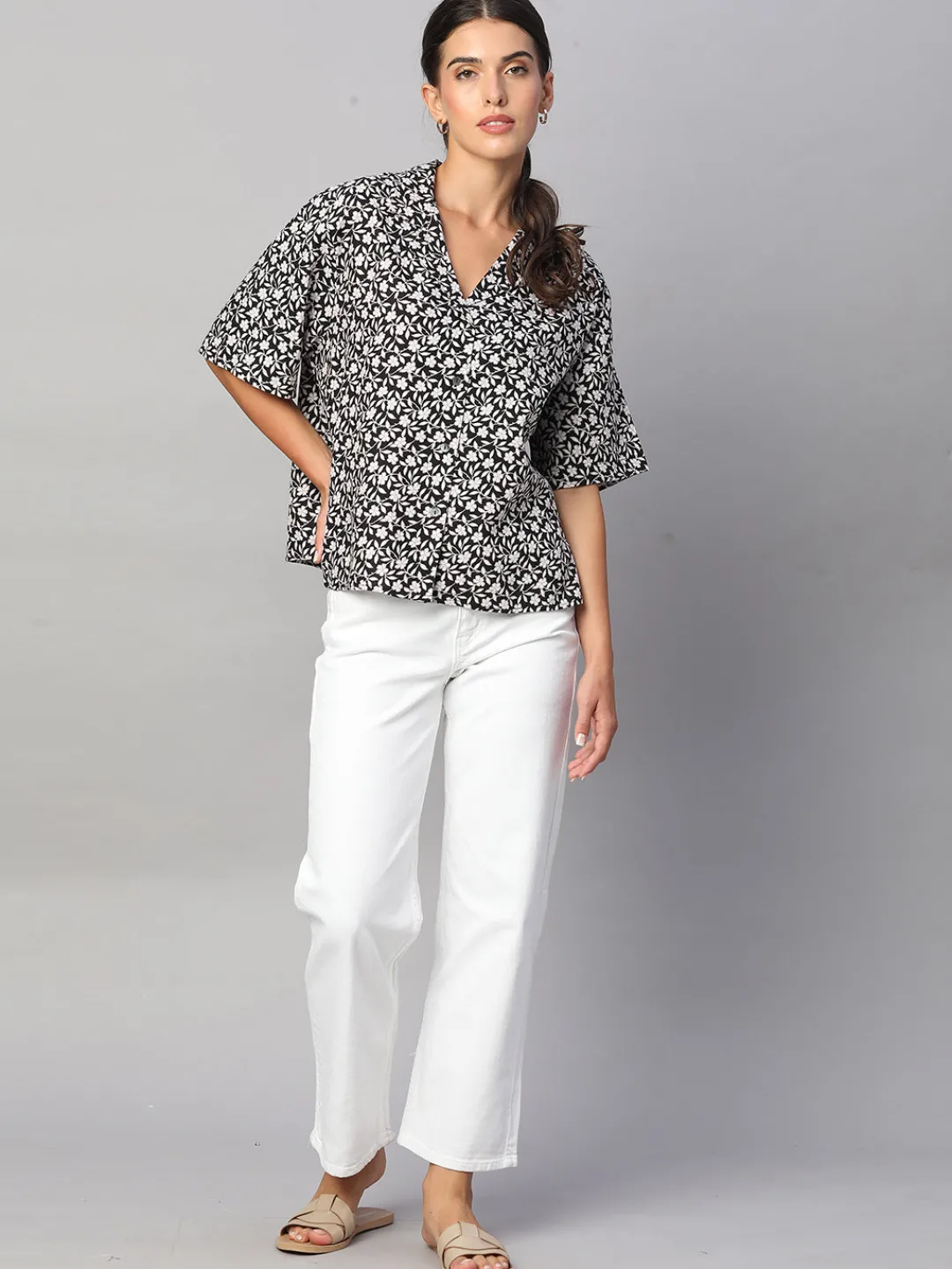 Women Cottonworld Tops & Shirts | Tops & Shirts^Women's Linen Viscose Boxy Fit Blouse
